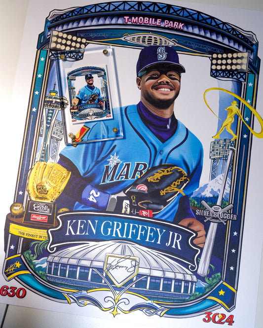 Ken Griffey Jr Custom Baseball Card Design - Hand drawn and painted!